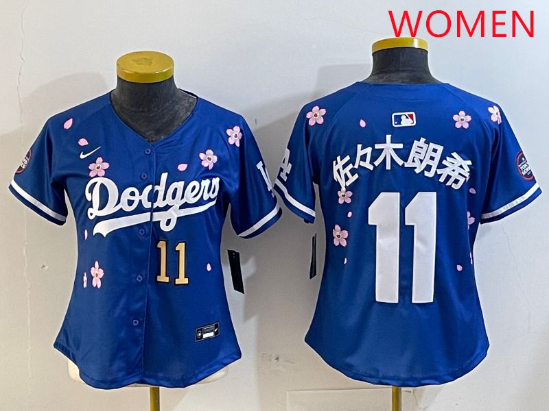 Women Los Angeles Dodgers #11 R.Sasaki Blue Sakura Edition 2025 Nike MLB Jersey style 2